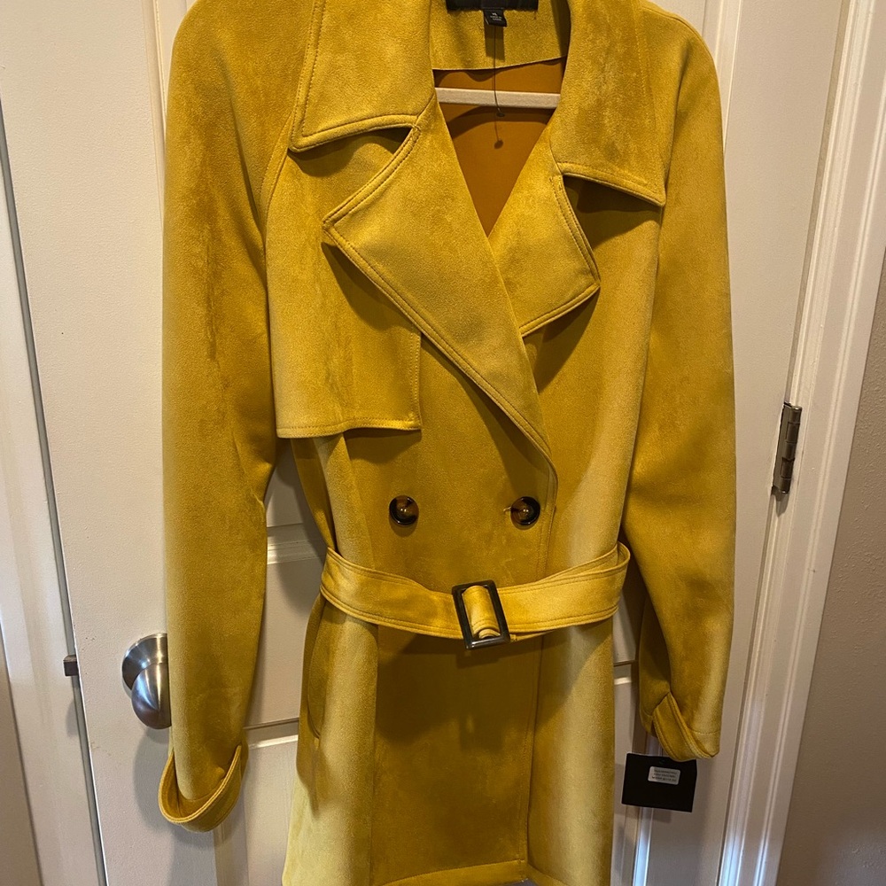 Marc New York Double-Breasted suede Mustard Coat with belt and brown buttons